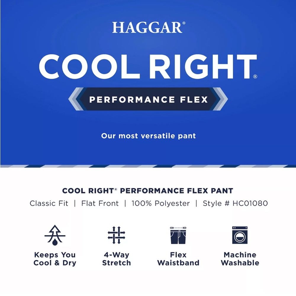 Men's Haggar® Cool Right® Performance Flex Classic-Fit Flat-Front Pants, Blue - Picture 2 of 2